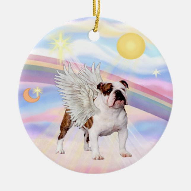 Clouds - English Bulldog (brown-white) Ceramic Tree Decoration (Front)