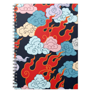 Clouds, Flames: Black Vintage Pattern. Notebook