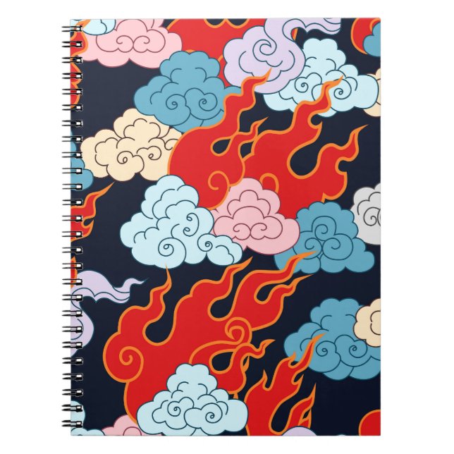 Clouds, Flames: Black Vintage Pattern. Notebook (Front)
