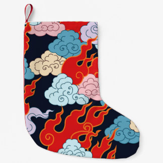 Clouds, Flames: Black Vintage Pattern. Small Christmas Stocking