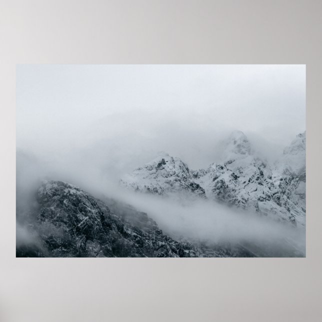 Clouds flowing over mountains poster (Front)