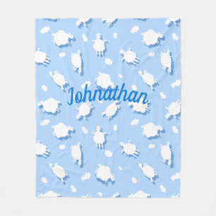 Clouds & Fluffy (Blue) Lambs Custom Fleece Blanket