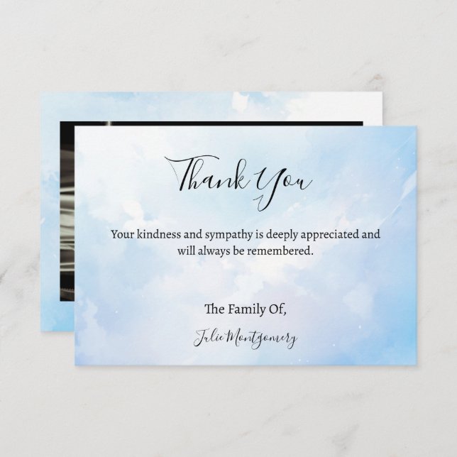 Clouds Funeral Photo Thank You Card   (Front/Back)