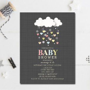 Clouds + Hearts Neutral Baby Shower Invitation