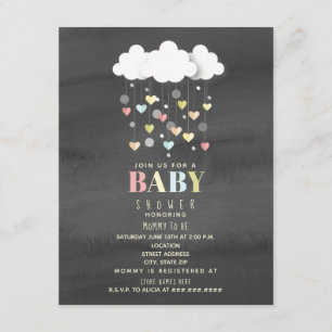 Clouds + Hearts Watercolor Neutral Baby Shower Invitation