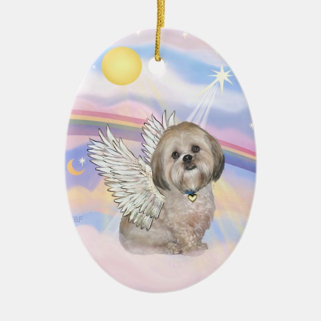 Clouds - Lhasa Apso (L) Ceramic Tree Decoration (Front)