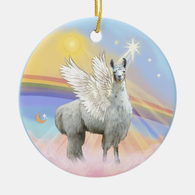 Clouds - Llama Angel (12) Ceramic Tree Decoration (Front)