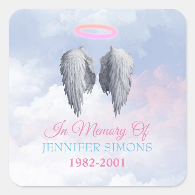 Clouds Memorial Halo & Angel Wings Square Sticker (Front)