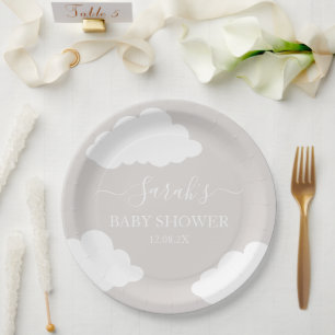 Clouds Minimalist Baby Shower Paper Plate