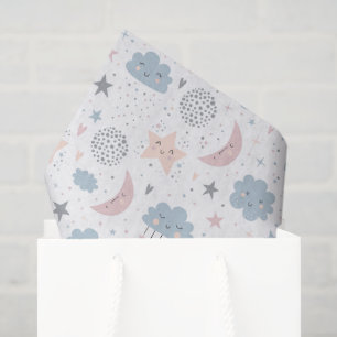 Clouds Moon Stars Decoupage Paper, Celestial Tissue Paper