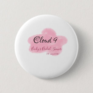 Clouds nine red pastel bridal shower namedate 6 cm round badge