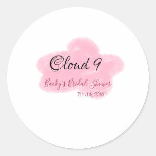 Clouds nine red pastel bridal shower namedate classic round sticker