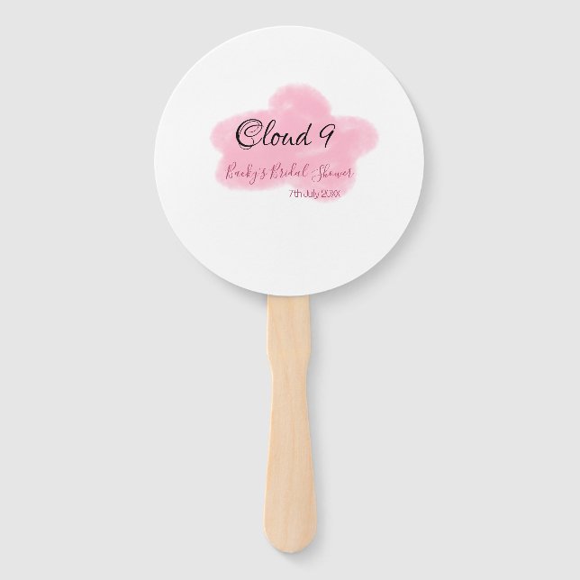 Clouds nine red pastel bridal shower namedate hand fan (Front)