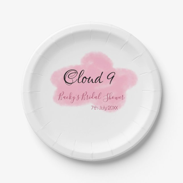 Clouds nine red pastel bridal shower namedate paper plate (Front)