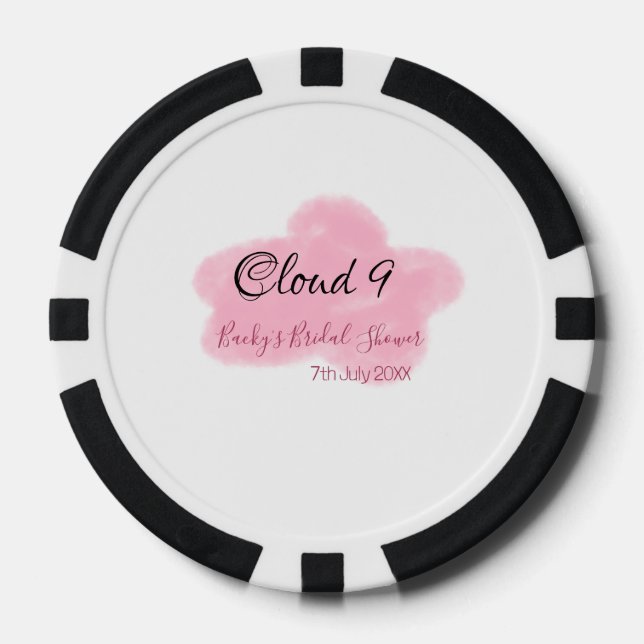 Clouds nine red pastel bridal shower namedate poker chips (Front)