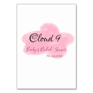 Clouds nine red pastel bridal shower namedate table number