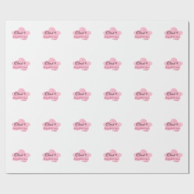 Clouds nine red pastel bridal shower namedate wrapping paper (Flat)
