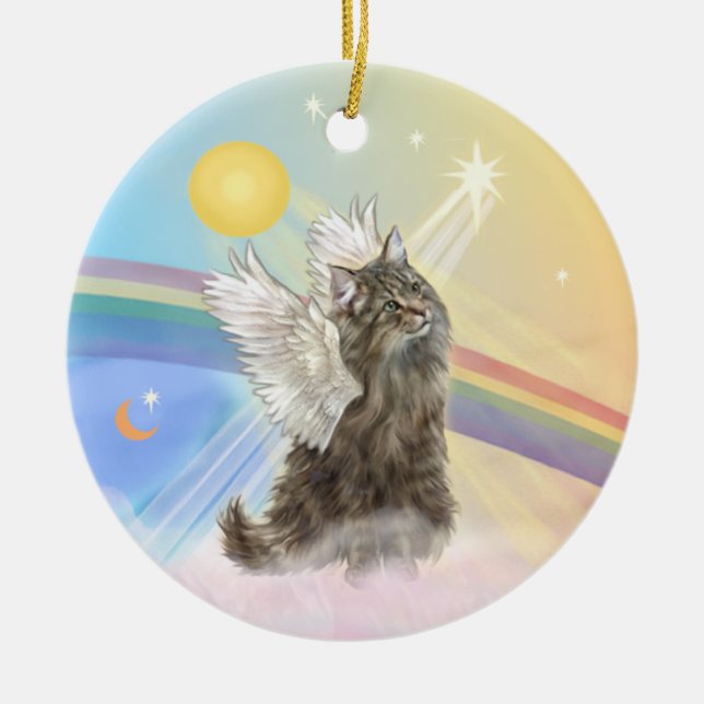 Clouds - Norwegian Forest Cat Angel Ceramic Tree Decoration (Front)