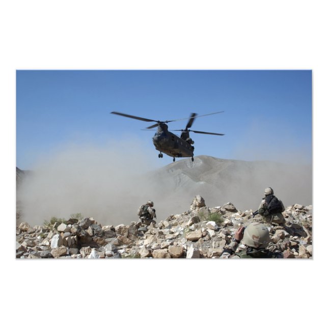 Clouds of dust kicked up by the rotor wash photo print (Front)