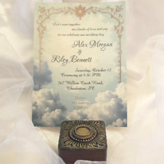 Clouds of Love Vintage Wedding Invitation