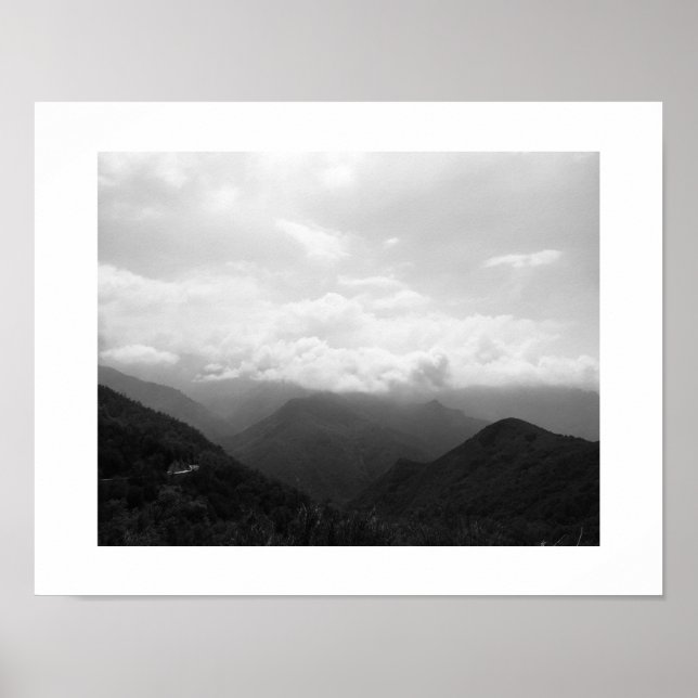 Clouds on the Hills Black and White Photography Poster (Front)