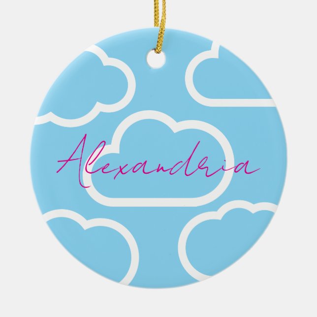 Clouds Personalized Name Christmas Ceramic Ornamen Tree Decoration (Front)