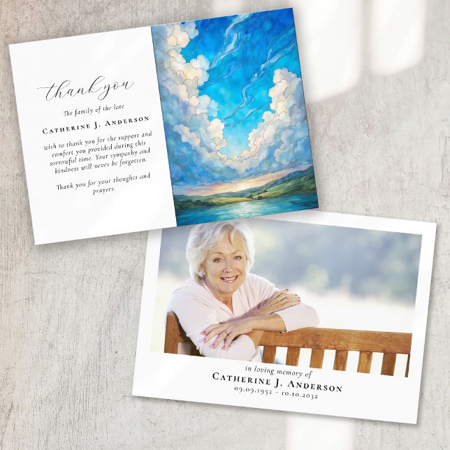 Clouds Photo Sympathy Funeral Memorial Thank You Card (Creator Uploaded)