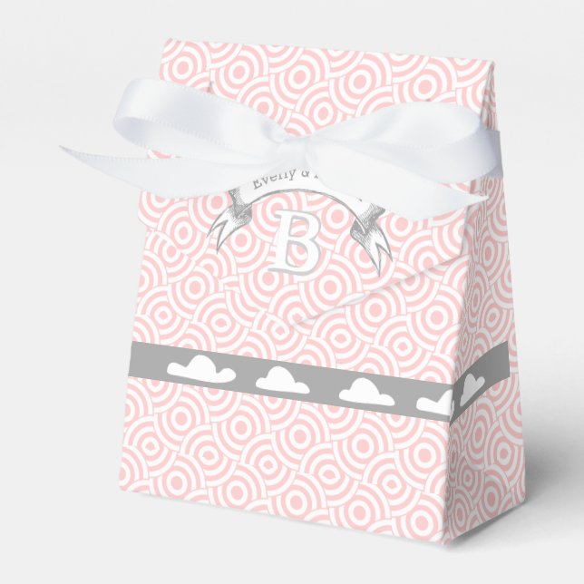 Clouds Pink Wedding Favour Box Monogram Names (Front Side)