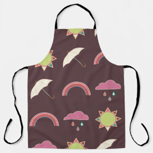 Clouds, rain, sun, umbrella pattern. apron