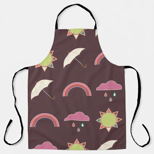 Clouds, rain, sun, umbrella pattern. apron (Front)