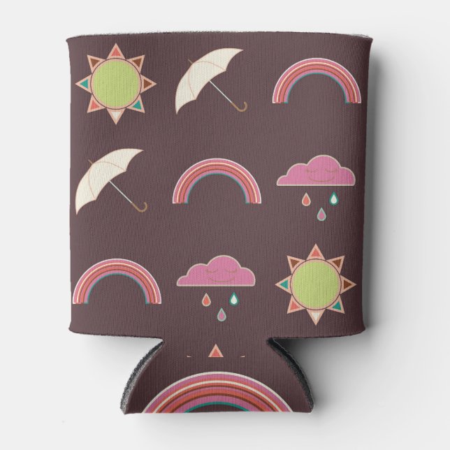 Clouds, rain, sun, umbrella pattern. can cooler (Front)