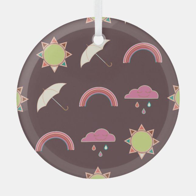 Clouds, rain, sun, umbrella pattern. glass tree decoration (Front)