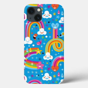 clouds rainbows rain drops hearts pattern iPhone 13 case