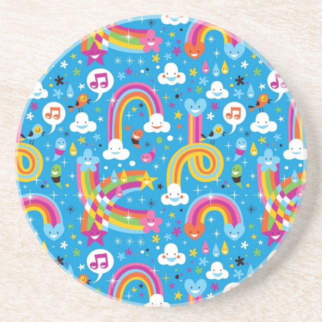 clouds rainbows rain drops hearts pattern coaster (Front)