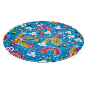 clouds rainbows rain drops hearts pattern cutting board