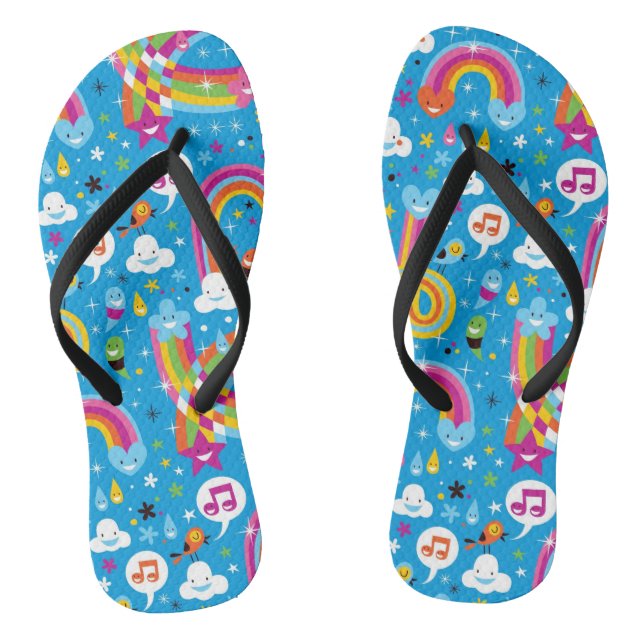 clouds rainbows rain drops hearts pattern jandals (Footbed)