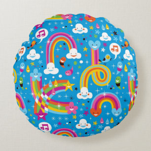 clouds rainbows rain drops hearts pattern round cushion