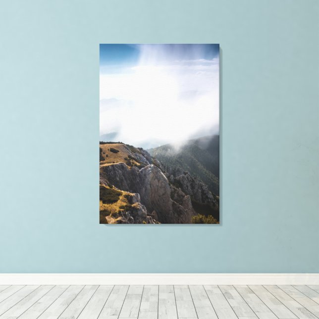 Clouds rolling over mountains canvas print (Insitu(Wood Floor))