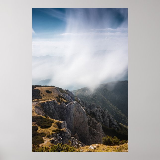 Clouds rolling over mountains poster (Front)