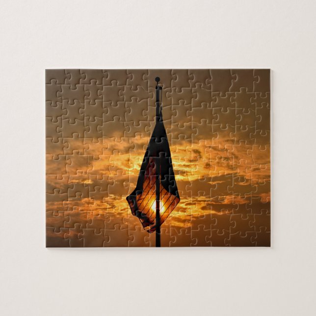 Clouds, Sky, and Flag at Sunset - 8x10 - 110 pcs. Jigsaw Puzzle (Horizontal)