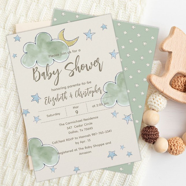 Clouds Stars Moon Neutral Couples Baby Shower Boy Invitation (Creator Uploaded)