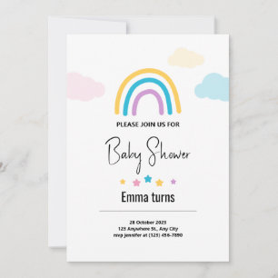 Clouds & Stars Rainbow Baby Boy Baby Shower Invita Invitation