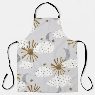 Clouds, sun, and moon, minimalistic pattern. apron