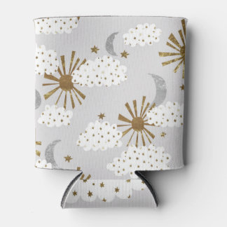 Clouds, sun, and moon, minimalistic pattern. can cooler