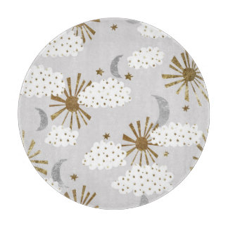 Clouds, sun, and moon, minimalistic pattern. cutting board
