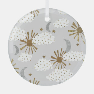 Clouds, sun, and moon, minimalistic pattern. glass tree decoration