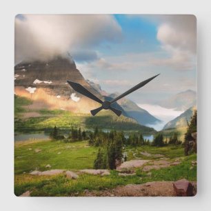 Clouds Sweeping Through Mountains Square Wall Clock