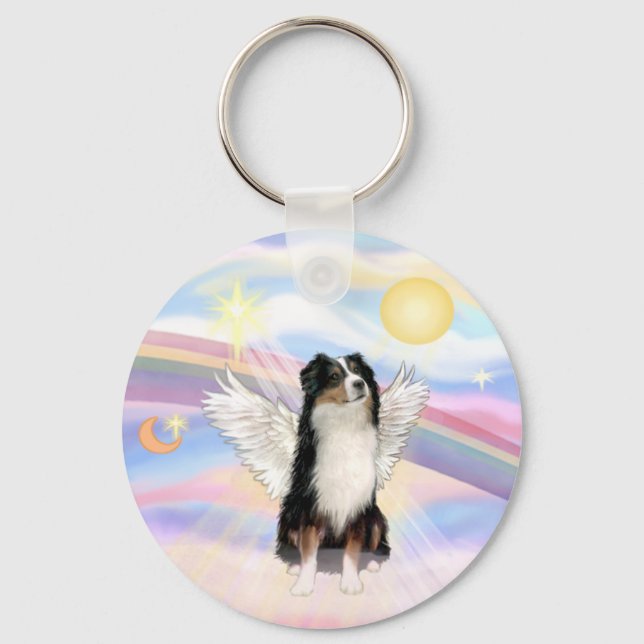 Clouds - Tri Colour Australian Shepherd Key Ring (Front)