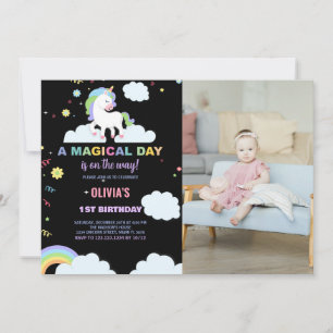 Clouds Unicorn Birthday Invitations with photo