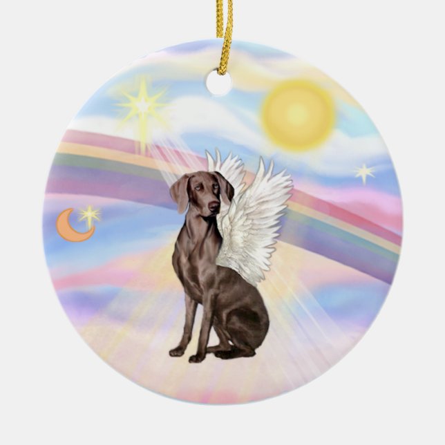 Clouds - Weimaraner Angel Ceramic Tree Decoration (Front)